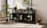 TREXM Bohemian Style Rattan Buffet Storage Cabinet with Solid Wood Frame, Sideboard with 3-position N715P290093B