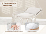 Beige Boho Macrame Hanging Swing Chair with 2 Padded Cushions, 330LBS Capacity Hammock Chair for 25444551