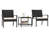 3-Piece Patio PE Wicker Bistro Set, Tempered Glass 2-Tier Side Table Outdoor Chair Set-White 98415143