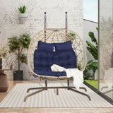 ZUN 2 Person Outdoor Rattan Hanging Chair Patio Wicker Egg Chair W874P146265