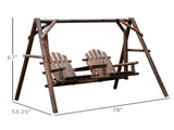 Wooden 2-Seat Porch Swing with Stand & Center Table, Patio Swing Chair for Garden, Poolside & 13661219