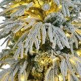 6FT Pre-Lit Spruce Snow Flocked Christmas Tree, Artificial Hinged Xmas Tree with 300 Multi-Color LED 86709785