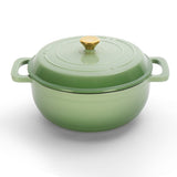 Cast iron 5QT cooking pot - Gradient green - includes two silicone gloves - Enamel pot 72386138