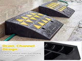 2 Pcs Heavy Duty Rubber Curb Ramp with Drain Channel & Reflective Strips for Driveway - M 57470856