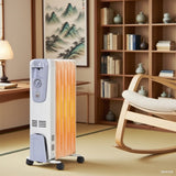 Portable Oil Heater with Thermostat - 10"x13.5"x25" Size, 4 Wheels & Cord Storage, 3 Heating Levels 73478385