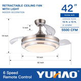 ZUN 42 in. Retractable Ceiling Fan with Remote Control W1367P171140