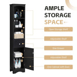 ZUN Tall Bathroom Cabinet, Freestanding Storage Cabinet with Drawer, MDF Board, Adjustable Shelf, Black WF289423AAB