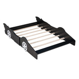 Full Size Race Car-Shaped Platform Bed with Wheels,Black WF298788AAB
