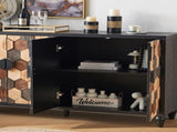 Distressed Storage Cabinet with Honeycomb Pattern, Modern Accent Cabinet with Doors for Entryway W3040P382292