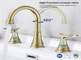 2-Handle 8 inch Widespread Bathroom Sink Faucet Brushed Gold Lavatory Faucet 3 Hole 360&deg Swivel 46793622