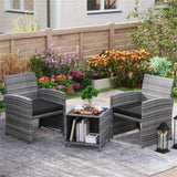 Black 3 Pieces Patio Furniture Set with Tempered Glass Coffee 86888639