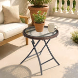 Outdoor Side, Round Rattan Patio Side, Small Foldable Wicker with Tempered Glass 35386669