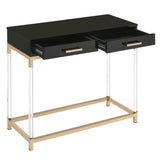 Black High Gloss and Gold Console Table with 2 Drawers B062P185721