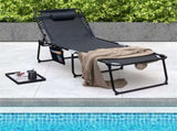 Oversized Patio Chaise Lounge, 27" Wide 4-Position Adjustable Backrest Folding Tanning Chair-Black 23769498