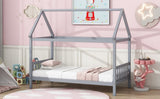 Twin House Bed with Headboard and Footboard, Twin Rubber Wood Bed with House Frame,Light Grey W504P225966