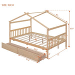 ZUN Full Size Wooden House Bed with Drawers, Natural 59094251