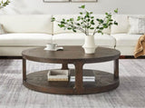 40inch Large Curved 2 Tier Traditional Round Circle Wooden Center Coffee,Mid Century Rounded W2582P202642