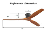 52 Inch Ceiling Fan No Light, Flush Mount Low Profile, 3 Wood Blades with Remote Control, Quite DC W934P515281