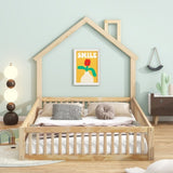 Wood Full Size House Platform Bed with Guardrail, Natural N709P171852M