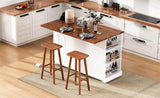 K&K 53'' Farmhouse Island with Two Tempered Glass Cabinet Doors, Power Outlet, Rolling N707P263637W
