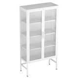 ZUN Double Glass Door Storage Cabinet with Adjustable Shelves and Feet Cold-Rolled Steel Sideboard W1673105925