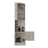 Syrah Corner Bar Cabinet, Eight Bottle Cubbies, Double Door, Two Open Shelves B070P211049