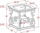 End table, Glass table top, MDF W/marble paper middle shelf, powder coat finish metal legs. W48720761