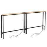 2 Pack 39.4" Narrow Console Sofa Table with Power Outlets and USB Ports, Long Couch Table with Metal 75432596
