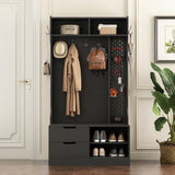 Hall Tree with 6 Hooks,Coat Hanger, Entryway Bench, Storage Bench,for Entrance, Hallwa,black W1321P190220