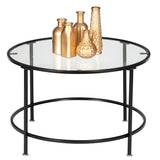 2 Layers 5mm Thick Tempered Glass Countertops Round Wrought Iron Coffee Table Black 87255188