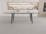 47" expandable to 63" inch MDF square white marble patterned dining table, modern industrial kitchen W2189P174790