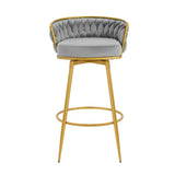 ZUN Swivel Counter Height Bar Stools Set of 2,31.5"Bar Height Stools with Hand-Woven Backrest & Gold N762P216979E