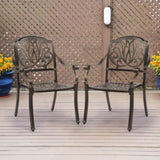 ZUN Set of 2 Cast Aluminum Patio Dining Chairs, Stackable Outdoor Bistro Chairs with Armrests for 93510049