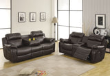 Double Glider Reclining Love Seat with Center Console Brown Faux Leather Upholstered Contemporary B011133253