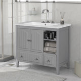 ZUN [VIDEO] 36" Bathroom Vanity with Ceramic Basin, Bathroom Storage Cabinet with Two Doors and Drawers, 37876408