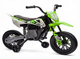 Green 12V Kids Electric Motorcycle Twist Handle Throttle, Safety Training Wheels, Rear Suspension 99704041