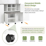 ON-TREND Farmhouse 4-in-1 Hall Tree with Barn Doors, Movable Bench with 7 Hanging Hooks and Shoe N721P205788K