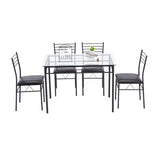 ZUN [110 x 70 x 76cm] Iron Glass Dining Table and Chairs Black One Table and Four Chairs PU Cushion 36919194