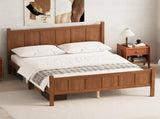 Queen Size Flat Panel Bed with Headboard & Footboard, Minimalist Modern Platform Bed with Wood Grain N733P422480D