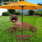 ZUN 6-Person Circular Outdoor Wooden Picnic Table for Patio, Backyard, Garden, DIY w/ 3 Built-in 79905189