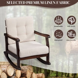 ZUN Outdoor Wood Rocking Chair with Detachable Washable Cushions, Patio Rocker with Inclined Backrest, 27567641