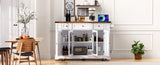 K&K 53'' Farmhouse Island with Two Tempered Glass Cabinet Doors, Power Outlet, Rolling N707P263637W