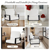 Modern Low Back White Upholstered Accent Armchair with Gold Metal Legs & Rubberwood Frame, Chic Wide 93214634