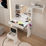 Vanity Desk with LED Lights Mirror & Power Outlet,Vanity Table Set with Storage Drawers & Chair, 3 W509P297013