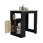 ZUN Stirling Kitchen Island with 1-Door Cabinet Push to open System and Side Shelves Black - Natural Oak B070P242483