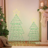 Set of 2 Lighted Metal Christmas Tree Yard Decorations, Pre-lit Holiday Decor with 150 Green and 05324833