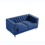 Navy Blue,-seater Sofa, Velvet Crystal Buckle Upholstery Sofa, Crystal Feet, Removable Cushion, 00012055