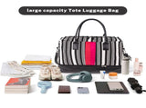 Canvas Weekender Bag, Overnight Travel Carry On Duffel with Shoe Pouch and Toiletry Bag-Stripes 71207377