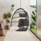 ZUN Outdoor Garden Rattan Egg Swing Chair Hanging Chair Wood W874107307