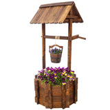 Rustic Wooden Wishing Well Planter Outdoor Home Dcor for Patio, Garden, Yard w/Hanging Bucket ,20in W465P215368